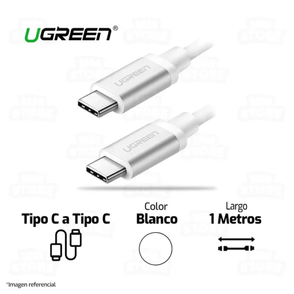 CABLE UGREEN TIPO C MACHO / MACHO CARGA Y DATOS 60 WATTS .     Cable de 1metro